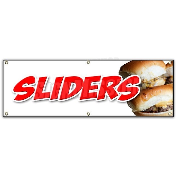 SLIDERSMINI BURGERS BANNER SIGN charcoal grilled beef cheeseburger eat